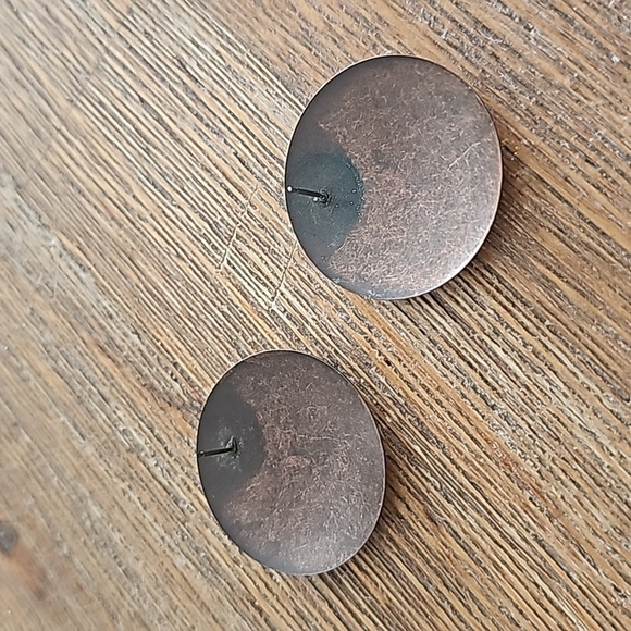 Geometric-Themed Western Indian Brass Earrings with Antique Finish - Picture 2 of 3